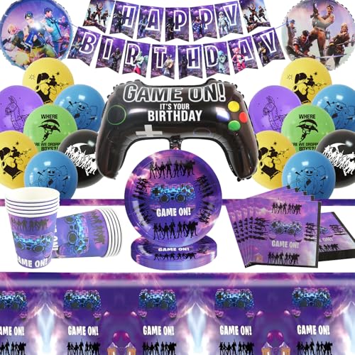 Fortnit Geburtstagsdeko, 65pcs Fortnit Partygeschirr Set, Fortnit Party Luftballon, Fortnit Geburtstags geschirr Banner, Teller, Tischdecken Game Party Dekorationen für Kinder Fortnit Geburtstagsdeko, 65pcs Fortnit Partygeschirr Set, Fortnit Party Luftballon, Fortnit Geburtstags geschirr Banner, Teller, Tischdecken Game Party Dekorationen für Kinder von JunMallko