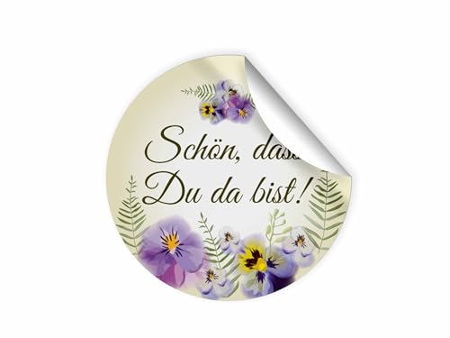 100 Aufkleber SCHÖN, DASS DU DA BIST Etiketten für Gastgeschenke BZW. Mitgebsel bei Hochzeit Taufe Geburtstag Jubiläum (4,5 cm rund) von Junapack