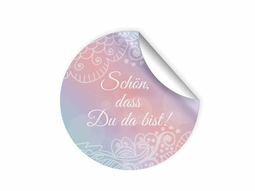 100 Aufkleber SCHÖN, DASS DU DA BIST Etiketten für Gastgeschenke BZW. Mitgebsel bei Hochzeit Taufe Geburtstag Jubiläum (4,5 cm rund) von Junapack