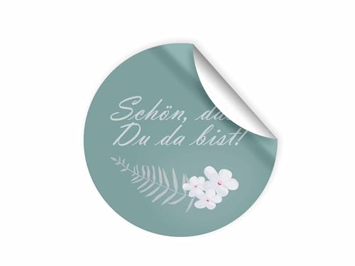 100 Aufkleber SCHÖN, DASS DU DA BIST Etiketten für Gastgeschenke BZW. Mitgebsel bei Hochzeit Taufe Geburtstag Jubiläum (4,5 cm rund) von Junapack