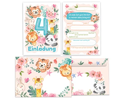 12 Einladungskarten incl. 12 Umschläge zum 4. Kindergeburtstag vierte Geburtstag Tiere Mädchen Jungen Panda Löwe Tiger 12 Einladungskarten incl. 12 Umschläge zum 4. Kindergeburtstag vierte Geburtstag Tiere Mädchen Jungen Panda Löwe Tiger von Junapack
