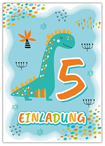 12 Einladungskarten zum 5. Kindergeburtstag fünfte Geburtstag Jungen Dino Dinosaurier Geburtstagseinladungen von Junapack