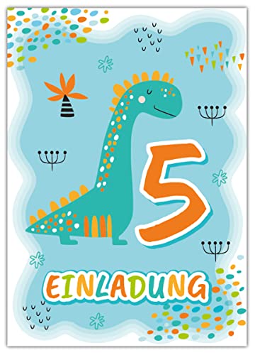 12 Einladungskarten zum 5. Kindergeburtstag fünfte Geburtstag Jungen Dino Dinosaurier Geburtstagseinladungen von Junapack