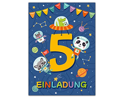 12 Einladungskarten zum 5. Kindergeburtstag fünfte Geburtstag Jungen Mädchen Astronautenparty Weltall Geburtstagseinladungen von Junapack
