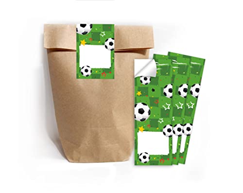 12 Geschenktüten (Natur) + 12 Aufkleber Fussball Fußball für Mitgebsel Gastgeschenk beim Kindergeburtstag Jungen von Junapack