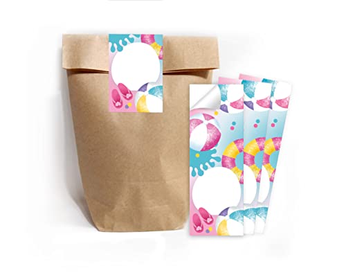 12 Geschenktüten (Natur) + 12 Aufkleber Schwimmbad Pool-Party für Mitgebsel Gastgeschenk beim Kindergeburtstag Jungen Mädchen von Junapack