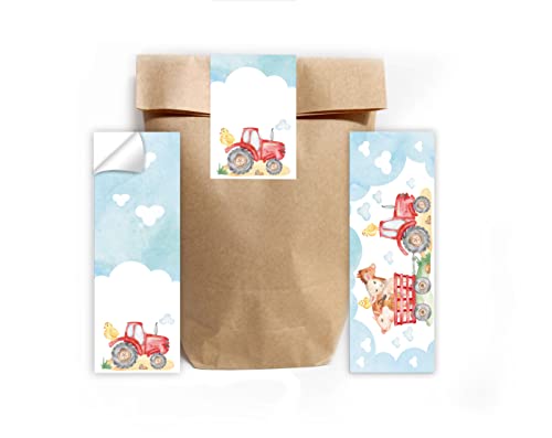 12 Lesezeichen + 12 Geschenktüten (Natur) + 12 Aufkleber Bauernhof Mitgebsel Gastgeschenk beim Kindergeburtstag Mädchen und Jungen von Junapack