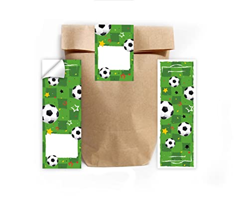 12 Lesezeichen + 12 Geschenktüten (Natur) + 12 Aufkleber Fussball Fußball Mitgebsel Gastgeschenk beim Kindergeburtstag Jungen von Junapack