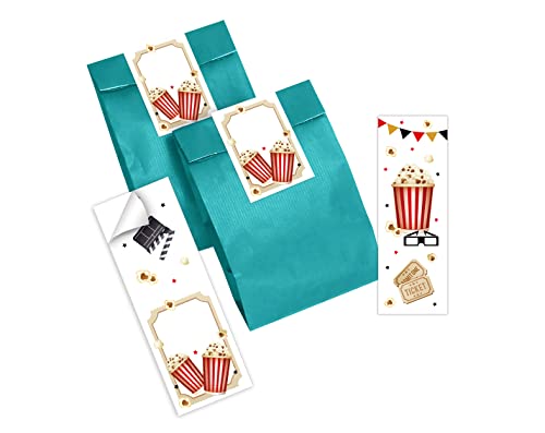 12 Lesezeichen + 12 Geschenktüten (Petrol) + 12 Aufkleber Kino Kino-Party Mitgebsel Gastgeschenk beim Kindergeburtstag Jungen Mädchen von Junapack