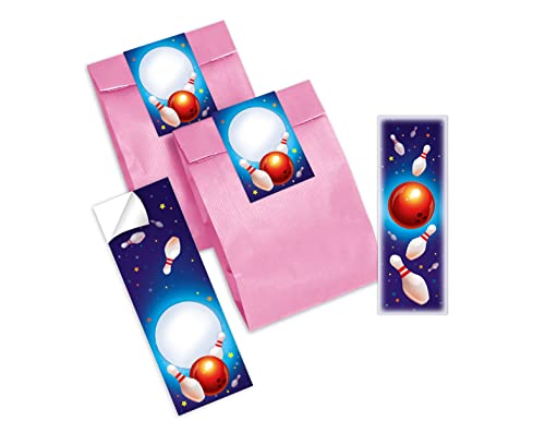 12 Lesezeichen + 12 Geschenktüten (rosa) + 12 Aufkleber Bowling Bowling-Party bunt Mitgebsel Gastgeschenk beim Kindergeburtstag Jungen Mädchen von Junapack