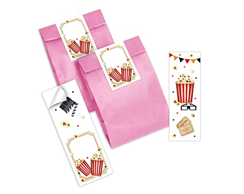 12 Lesezeichen + 12 Geschenktüten (rosa) + 12 Aufkleber Kino Kino-Party Mitgebsel Gastgeschenk beim Kindergeburtstag Jungen Mädchen von Junapack