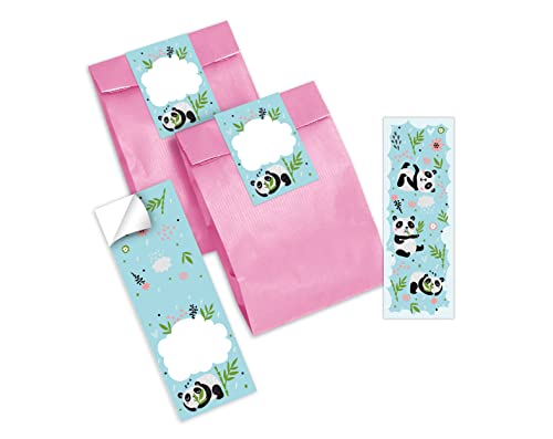 12 Lesezeichen + 12 Geschenktüten (rosa) + 12 Aufkleber Panda Mitgebsel Gastgeschenk beim Kindergeburtstag Mädchen Jungen von Junapack