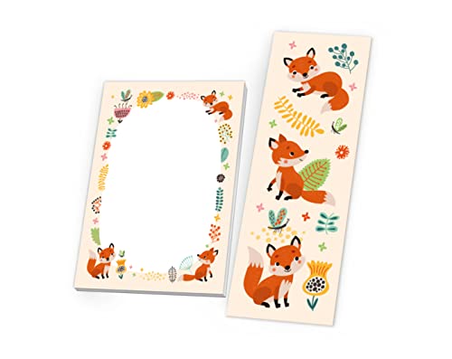 12 Lesezeichen + 12 Mini-Notizblöcke (A7-Format) Fuchs Mitgebsel für Kindergeburtstag Gastgeschenke für Mädchen Jungen von Junapack