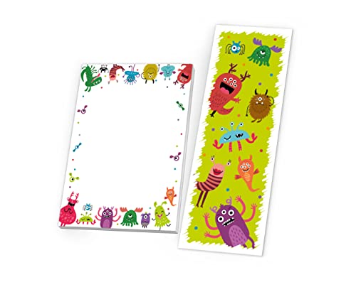 12 Lesezeichen + 12 Mini-Notizblöcke (A7-Format) Monster Mitgebsel für Kindergeburtstag Gastgeschenke für Jungen Mädchen von Junapack