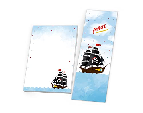 12 Lesezeichen + 12 Mini-Notizblöcke (A7-Format) Piraten-Party Piratenschiff Mitgebsel für Kindergeburtstag Gastgeschenke für Jungen Mädchen von Junapack