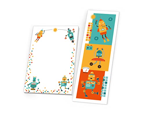 12 Lesezeichen + 12 Mini-Notizblöcke (A7-Format) Roboter Mitgebsel für Kindergeburtstag Gastgeschenke für Jungen Mädchen von Junapack