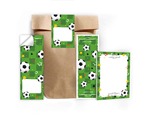 12 Lesezeichen + 12 Mini-Notizblöcke + 12 Geschenktüten (Natur) + 12 Aufkleber Fussball Fußball Mitgebsel Gastgeschenk beim Kindergeburtstag Jungen von Junapack