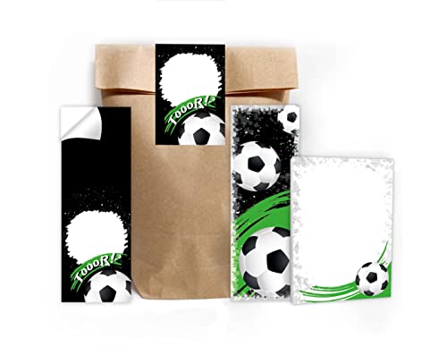 12 Lesezeichen + 12 Mini-Notizblöcke + 12 Geschenktüten (Natur) + 12 Aufkleber Fussball Fußball Mitgebsel Gastgeschenk beim Kindergeburtstag Jungen von Junapack