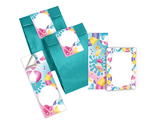12 Lesezeichen + 12 Mini-Notizblöcke + 12 Geschenktüten (Petrol) + 12 Aufkleber Schwimmbad Pool-Party Mitgebsel Gastgeschenk beim Kindergeburtstag Jungen Mädchen von Junapack