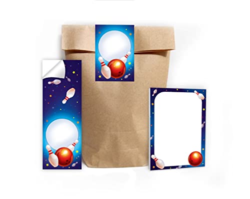 12 Mini-Notizblöcke + 12 Geschenktüten (Natur) + 12 Aufkleber Bowling Bowling-Party bunt Mitgebsel Gastgeschenk beim Kindergeburtstag Jungen Mädchen von Junapack