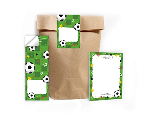 12 Mini-Notizblöcke + 12 Geschenktüten (Natur) + 12 Aufkleber Fussball Fußball Mitgebsel Gastgeschenk beim Kindergeburtstag Jungen von Junapack