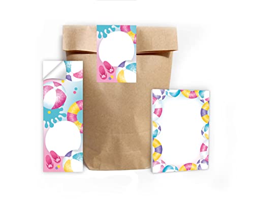 12 Mini-Notizblöcke + 12 Geschenktüten (Natur) + 12 Aufkleber Schwimmbad Pool-Party Mitgebsel Gastgeschenk beim Kindergeburtstag Jungen Mädchen von Junapack