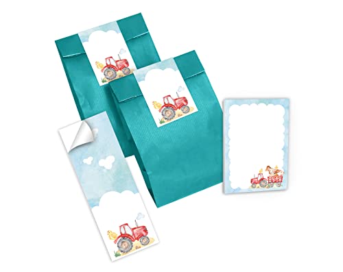 12 Mini-Notizblöcke + 12 Geschenktüten (Petrol) + 12 Aufkleber Bauernhof Mitgebsel Gastgeschenk beim Kindergeburtstag Mädchen und Jungen von Junapack