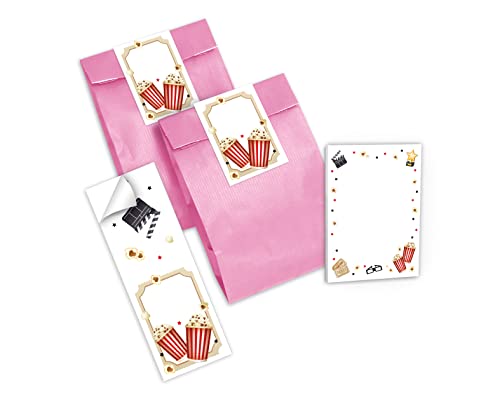 12 Mini-Notizblöcke + 12 Geschenktüten (rosa) + 12 Aufkleber Kino Kino-Party Mitgebsel Gastgeschenk beim Kindergeburtstag Jungen Mädchen von Junapack