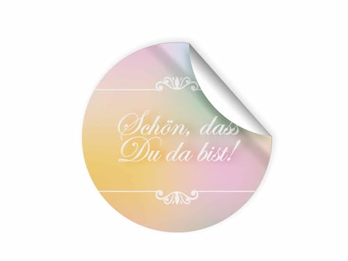 25 Aufkleber SCHÖN, DASS DU DA BIST Etiketten für Gastgeschenke BZW. Mitgebsel bei Hochzeit Taufe Geburtstag Jubiläum (4,5 cm rund) von Junapack