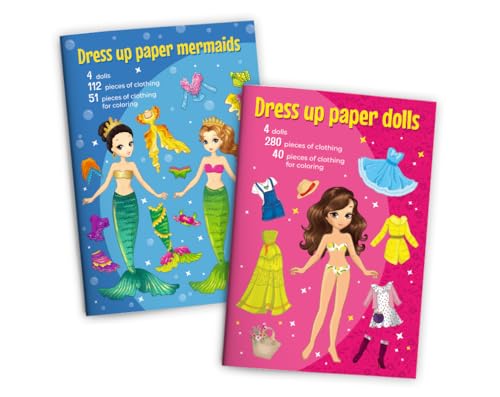 Anziehpuppen Set zum Ausschneiden Anziehpuppe aus Papier Papierpuppen-Spielbuch (4 Puppen und 4 Meerjungfrauen) mit Kleidungsstücken zum Anziehen von Junapack