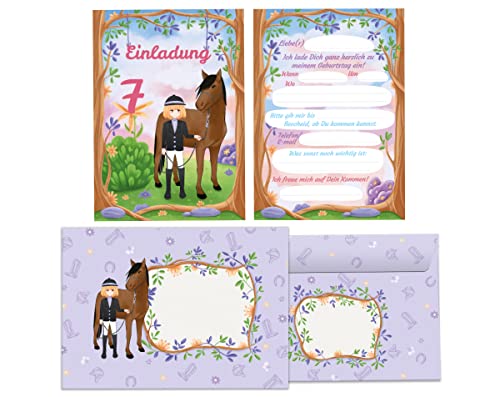 Junapack 12 Einladungskarten Mädchen mit Pferd incl. 12 Umschläge zum 7. Kindergeburtstag siebte Geburtstag Mädchen von Junapack