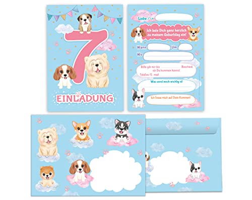 Junapack 12 Einladungskarten incl. 12 Umschläge zum 7. Kindergeburtstag Einladung zum siebten Geburtstag Mädchen Hunde Junapack 12 Einladungskarten incl. 12 Umschläge zum 7. Kindergeburtstag Einladung zum siebten Geburtstag Mädchen Hunde von Junapack