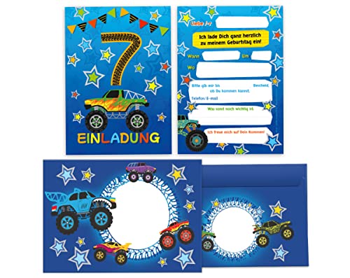Junapack 12 Einladungskarten incl. 12 Umschläge zum 7. Kindergeburtstag siebte Geburtstag Jungen Monster-Truck Auto Geburtstagseinladungen Junapack 12 Einladungskarten incl. 12 Umschläge zum 7. Kindergeburtstag siebte Geburtstag Jungen Monster-Truck Auto Geburtstagseinladungen von Junapack