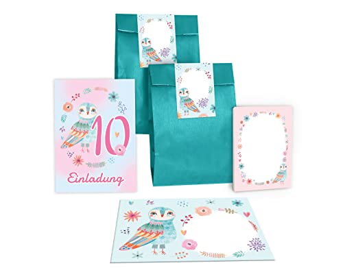 Junapack 12 Einladungskarten zum 10. Kindergeburtstag Einladung zum zehnten Geburtstag Mädchen Eule incl. 12 Umschläge, 12 Tüten/Petrol, 12 Aufkleber, 12 Blöcke Junapack 12 Einladungskarten zum 10. Kindergeburtstag Einladung zum zehnten Geburtstag Mädchen Eule incl. 12 Umschläge, 12 Tüten/Petrol, 12 Aufkleber, 12 Blöcke von Junapack