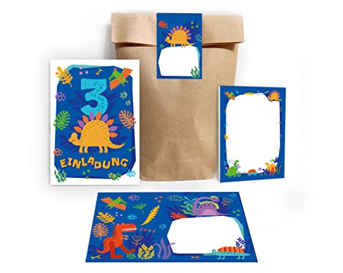 Junapack 12 Einladungskarten zum 3. Kindergeburtstag dritte Geburtstag Jungen Dinosaurier Dino incl. 12 Umschläge, 12 Tüten/Natur, 12 Aufkleber, 12 Blöcke Junapack 12 Einladungskarten zum 3. Kindergeburtstag dritte Geburtstag Jungen Dinosaurier Dino incl. 12 Umschläge, 12 Tüten/Natur, 12 Aufkleber, 12 Blöcke von Junapack