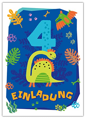 Junapack 12 Einladungskarten zum 4. Kindergeburtstag vierte Geburtstag Jungen Dinosaurier Dino Geburtstagseinladungen Junapack 12 Einladungskarten zum 4. Kindergeburtstag vierte Geburtstag Jungen Dinosaurier Dino Geburtstagseinladungen von Junapack