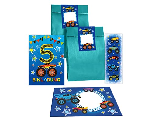 Junapack 12 Einladungskarten zum 5. Kindergeburtstag fünfte Geburtstag Jungen Monster-Truck Auto incl. 12 Umschläge, 12 Tüten/Petrol, 12 Aufkleber, 12 Lesezeichen Junapack 12 Einladungskarten zum 5. Kindergeburtstag fünfte Geburtstag Jungen Monster-Truck Auto incl. 12 Umschläge, 12 Tüten/Petrol, 12 Aufkleber, 12 Lesezeichen von Junapack