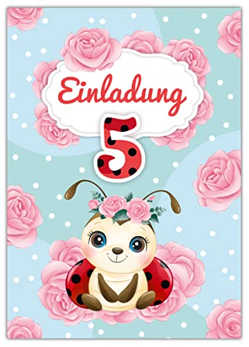 Junapack 12 Einladungskarten zum 5. Kindergeburtstag fünfte Geburtstag Mädchen Marienkäfer Junapack 12 Einladungskarten zum 5. Kindergeburtstag fünfte Geburtstag Mädchen Marienkäfer von Junapack