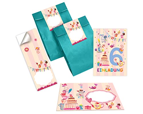 Junapack 12 Einladungskarten zum 6. Kindergeburtstag Einladung zum sechsten Geburtstag Mädchen Vögelchen incl. 12 Umschläge, 12 Tüten/Petrol, 12 Aufkleber Junapack 12 Einladungskarten zum 6. Kindergeburtstag Einladung zum sechsten Geburtstag Mädchen Vögelchen incl. 12 Umschläge, 12 Tüten/Petrol, 12 Aufkleber von Junapack