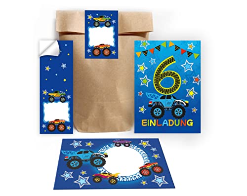 Junapack 12 Einladungskarten zum 6. Kindergeburtstag sechste Geburtstag Jungen Monster-Truck Auto incl. 12 Umschläge, 12 Tüten/Natur, 12 Aufkleber Junapack 12 Einladungskarten zum 6. Kindergeburtstag sechste Geburtstag Jungen Monster-Truck Auto incl. 12 Umschläge, 12 Tüten/Natur, 12 Aufkleber von Junapack