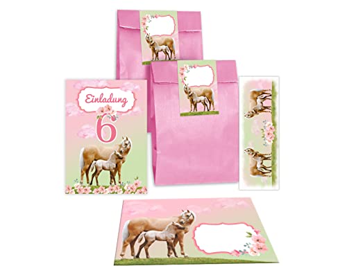 Junapack 12 Einladungskarten zum 6. Kindergeburtstag sechste Geburtstag Mädchen Pferd mit Fohlen mit Einhorn incl. 12 Umschläge, 12 Tüten/rosa, 12 Aufkleber, 12 Lesezeichen Junapack 12 Einladungskarten zum 6. Kindergeburtstag sechste Geburtstag Mädchen Pferd mit Fohlen mit Einhorn incl. 12 Umschläge, 12 Tüten/rosa, 12 Aufkleber, 12 Lesezeichen von Junapack