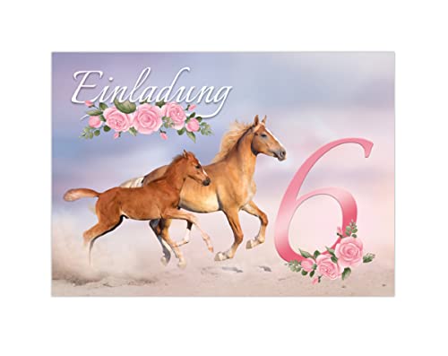 Junapack 12 Einladungskarten zum 6. Kindergeburtstag sechste Geburtstag Mädchen Pferd mit Fohlen von Junapack