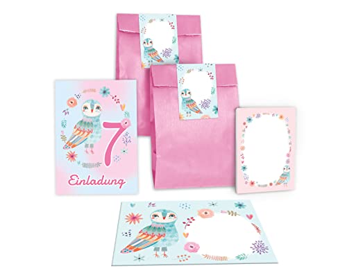 Junapack 12 Einladungskarten zum 7. Kindergeburtstag Einladung zum siebten Geburtstag Mädchen Eule incl. 12 Umschläge, 12 Tüten/rosa, 12 Aufkleber, 12 Blöcke Junapack 12 Einladungskarten zum 7. Kindergeburtstag Einladung zum siebten Geburtstag Mädchen Eule incl. 12 Umschläge, 12 Tüten/rosa, 12 Aufkleber, 12 Blöcke von Junapack