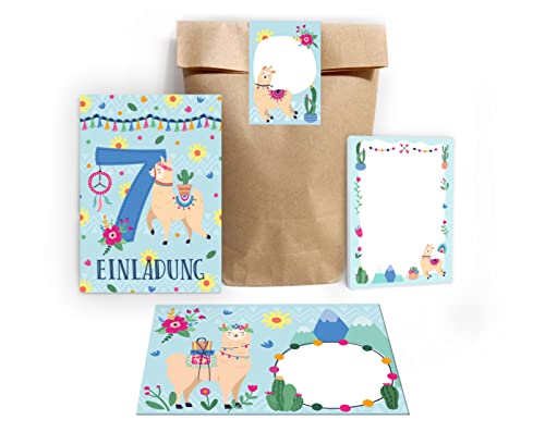 Junapack 12 Einladungskarten zum 7. Kindergeburtstag Einladung zum siebten Geburtstag Mädchen Lama incl. 12 Umschläge, 12 Tüten/Natur, 12 Aufkleber, 12 Blöcke Junapack 12 Einladungskarten zum 7. Kindergeburtstag Einladung zum siebten Geburtstag Mädchen Lama incl. 12 Umschläge, 12 Tüten/Natur, 12 Aufkleber, 12 Blöcke von Junapack