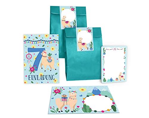 Junapack 12 Einladungskarten zum 7. Kindergeburtstag Einladung zum siebten Geburtstag Mädchen Lama incl. 12 Umschläge, 12 Tüten/Petrol, 12 Aufkleber, 12 Blöcke Junapack 12 Einladungskarten zum 7. Kindergeburtstag Einladung zum siebten Geburtstag Mädchen Lama incl. 12 Umschläge, 12 Tüten/Petrol, 12 Aufkleber, 12 Blöcke von Junapack