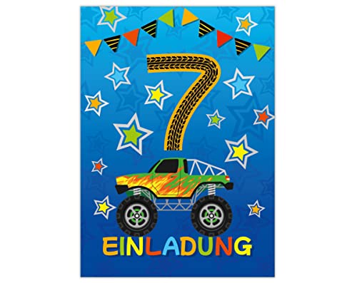 Junapack 12 Einladungskarten zum 7. Kindergeburtstag siebte Geburtstag Jungen Monster-Truck Auto Geburtstagseinladungen Junapack 12 Einladungskarten zum 7. Kindergeburtstag siebte Geburtstag Jungen Monster-Truck Auto Geburtstagseinladungen von Junapack