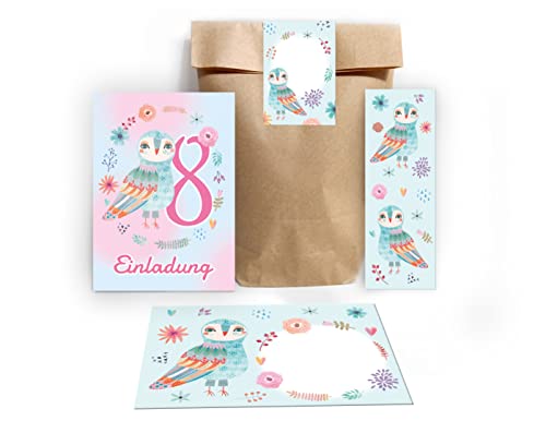Junapack 12 Einladungskarten zum 8. Kindergeburtstag Einladung zum achten Geburtstag Mädchen Eule incl. 12 Umschläge, 12 Tüten/Natur, 12 Aufkleber, 12 Lesezeichen Junapack 12 Einladungskarten zum 8. Kindergeburtstag Einladung zum achten Geburtstag Mädchen Eule incl. 12 Umschläge, 12 Tüten/Natur, 12 Aufkleber, 12 Lesezeichen von Junapack