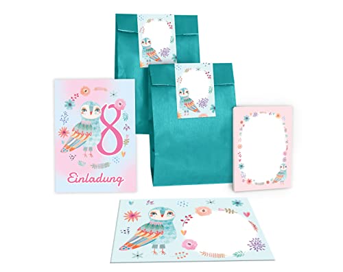 Junapack 12 Einladungskarten zum 8. Kindergeburtstag Einladung zum achten Geburtstag Mädchen Eule incl. 12 Umschläge, 12 Tüten/Petrol, 12 Aufkleber, 12 Blöcke Junapack 12 Einladungskarten zum 8. Kindergeburtstag Einladung zum achten Geburtstag Mädchen Eule incl. 12 Umschläge, 12 Tüten/Petrol, 12 Aufkleber, 12 Blöcke von Junapack