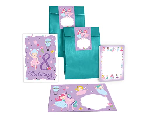 Junapack 12 Einladungskarten zum 8. Kindergeburtstag achte Geburtstag Mädchen Ballerina incl. 12 Umschläge, 12 Tüten/Petrol, 12 Aufkleber, 12 Blöcke Junapack 12 Einladungskarten zum 8. Kindergeburtstag achte Geburtstag Mädchen Ballerina incl. 12 Umschläge, 12 Tüten/Petrol, 12 Aufkleber, 12 Blöcke von Junapack