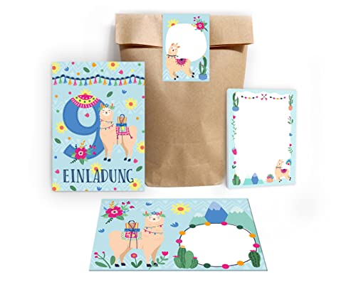 Junapack 12 Einladungskarten zum 9. Kindergeburtstag Einladung zum neunten Geburtstag Mädchen Lama incl. 12 Umschläge, 12 Tüten/Natur, 12 Aufkleber, 12 Blöcke Junapack 12 Einladungskarten zum 9. Kindergeburtstag Einladung zum neunten Geburtstag Mädchen Lama incl. 12 Umschläge, 12 Tüten/Natur, 12 Aufkleber, 12 Blöcke von Junapack